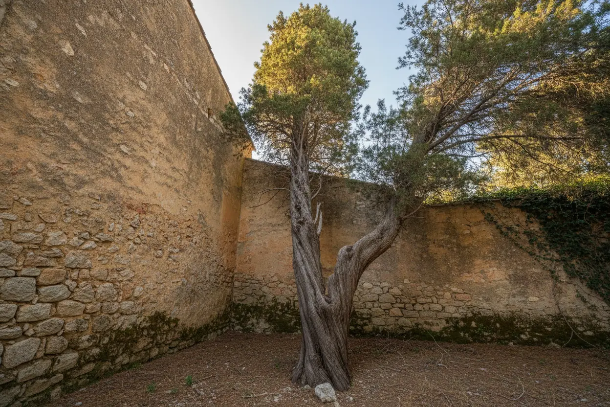 Cyprès élancé sécurisé en accès difficile, avant l’intervention à Hyères