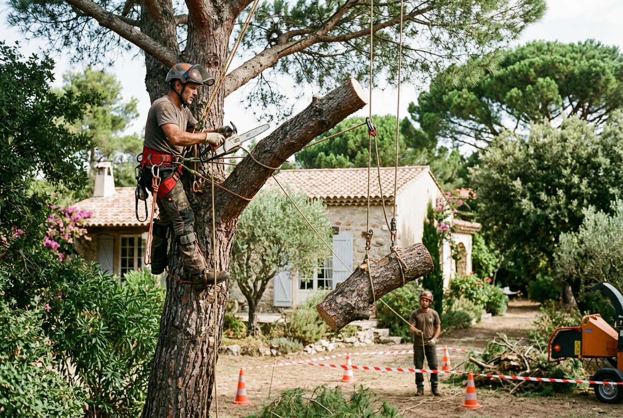 Élagueur grimpeur et abattage d'arbres délicat à Hyères