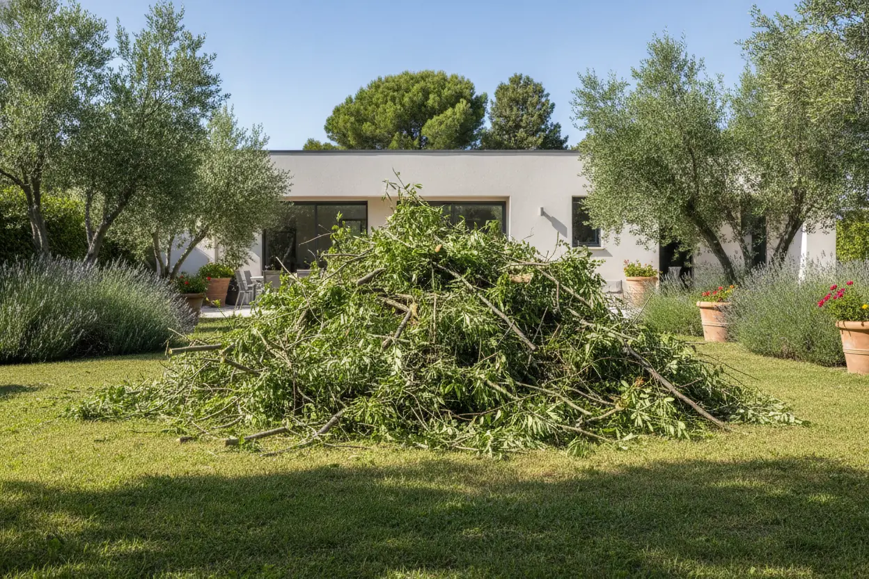 Déchets verts évacués après un chantier de taille, avant l’intervention à Hyères