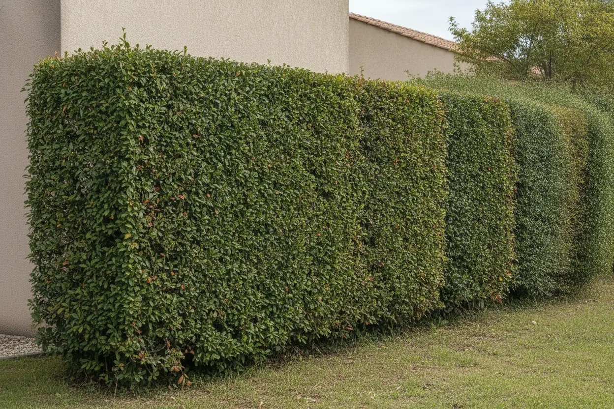 Haie mitoyenne taillée au carré en limite de propriété, après l’intervention à Hyères
